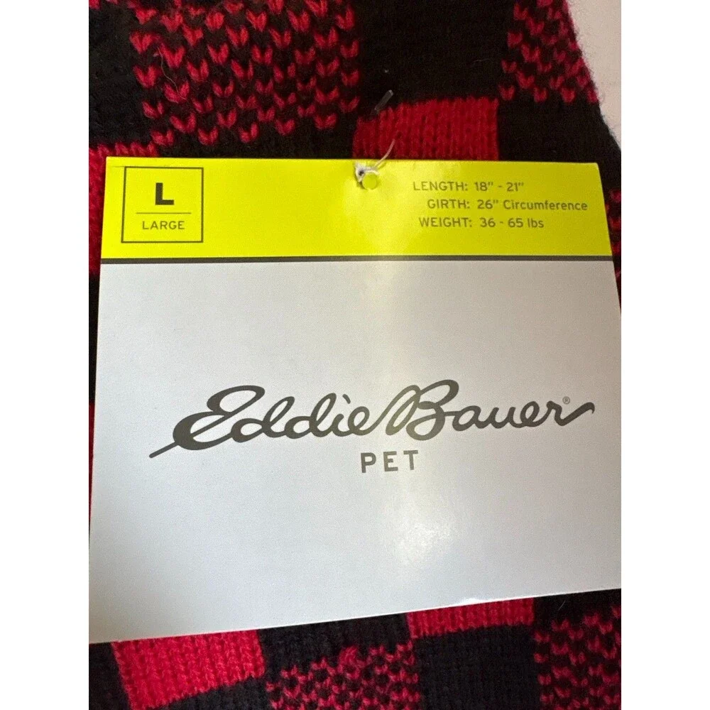 Eddie Bauer Pet Dog Sweater Size Large NWT Buffalo Plaid Bear Tree Cabin Core